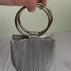 Gunne Sax Jessica McClintock Gwyneth Silver Beaded Wristlet Evening Bag